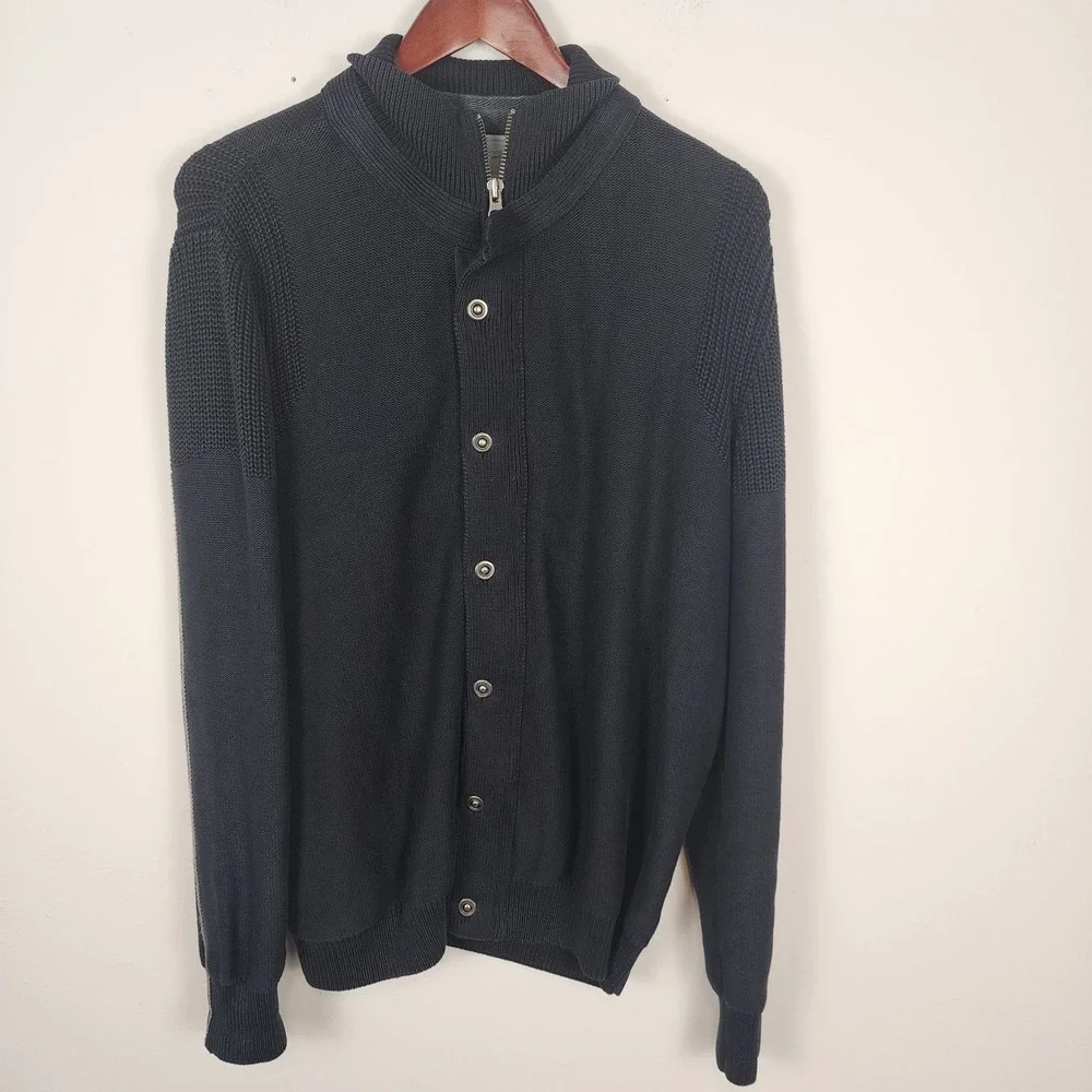 Carbon 2 Cobalt Jacket Men's Large Cable Knit‎ Full Zip Lined Heavyweight Black